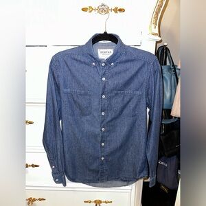 Men’s Chambray, Dark Blue Polka Dot Button Down, Size Small by Report Collection